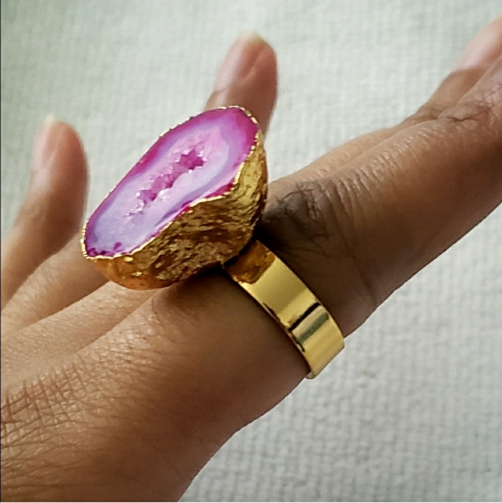 Faux Geo Stone Rings Pink / Blue - Picture 6 of 8
